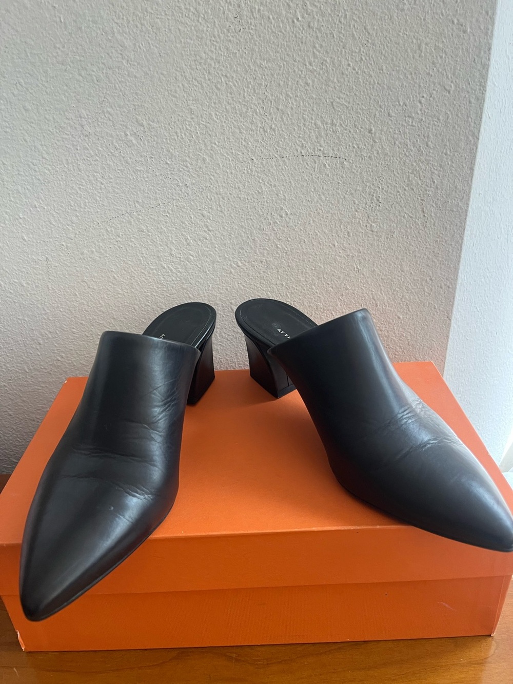 AGL Black Leather Mules 5 1/2